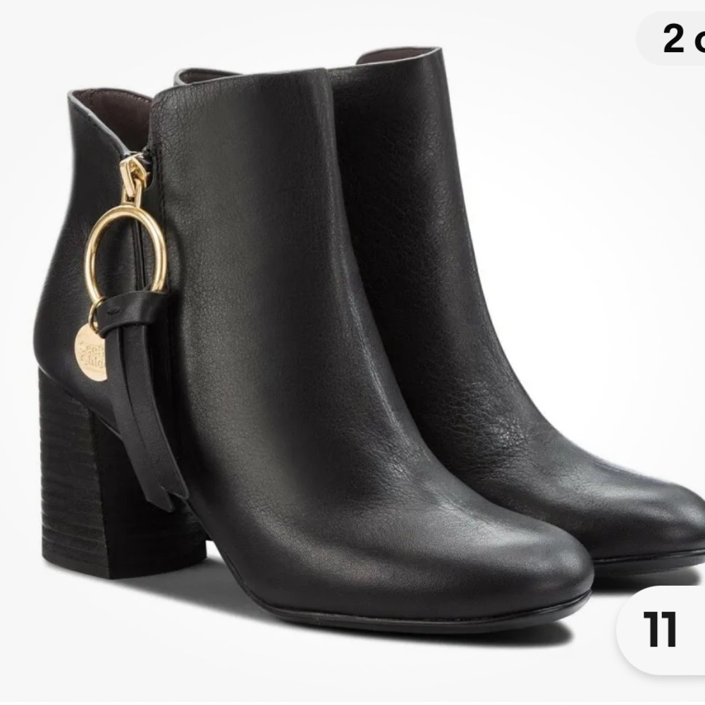 Euc See By Chloe Louise Leather Mid-High Heel Sz 38 Booties